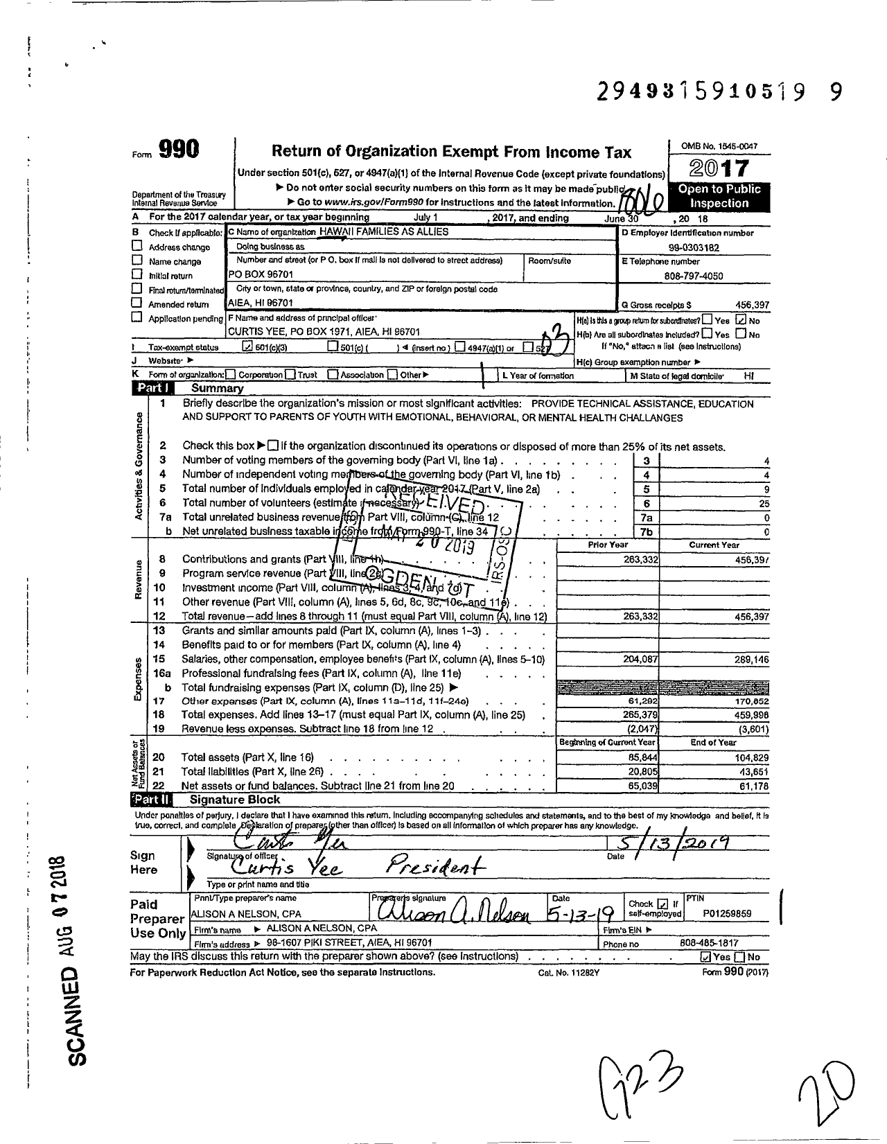 Image of first page of 2017 Form 990 for Hawaii Families As Allies