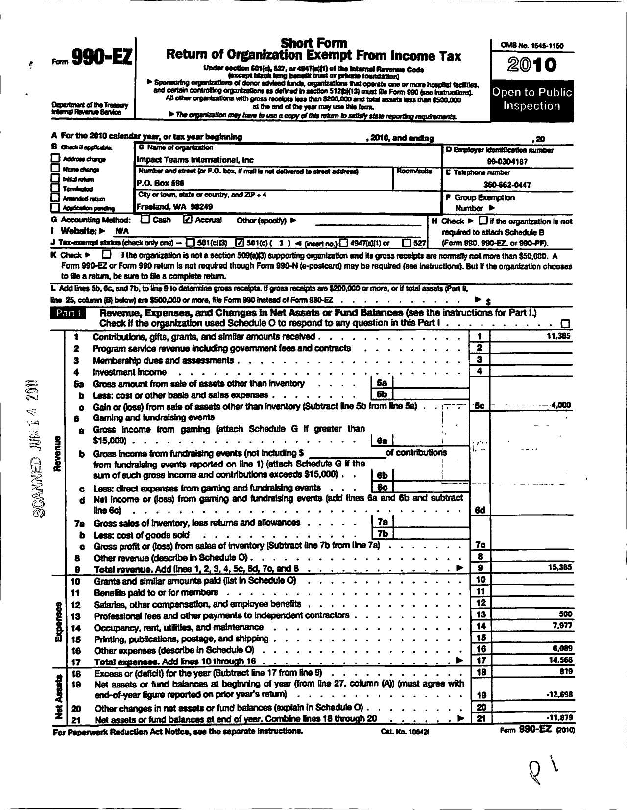 Image of first page of 2010 Form 990EZ for Impact Teams International