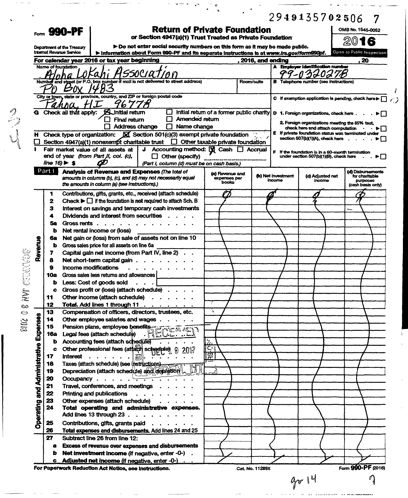 Image of first page of 2016 Form 990PF for Aloha Lokahi Association