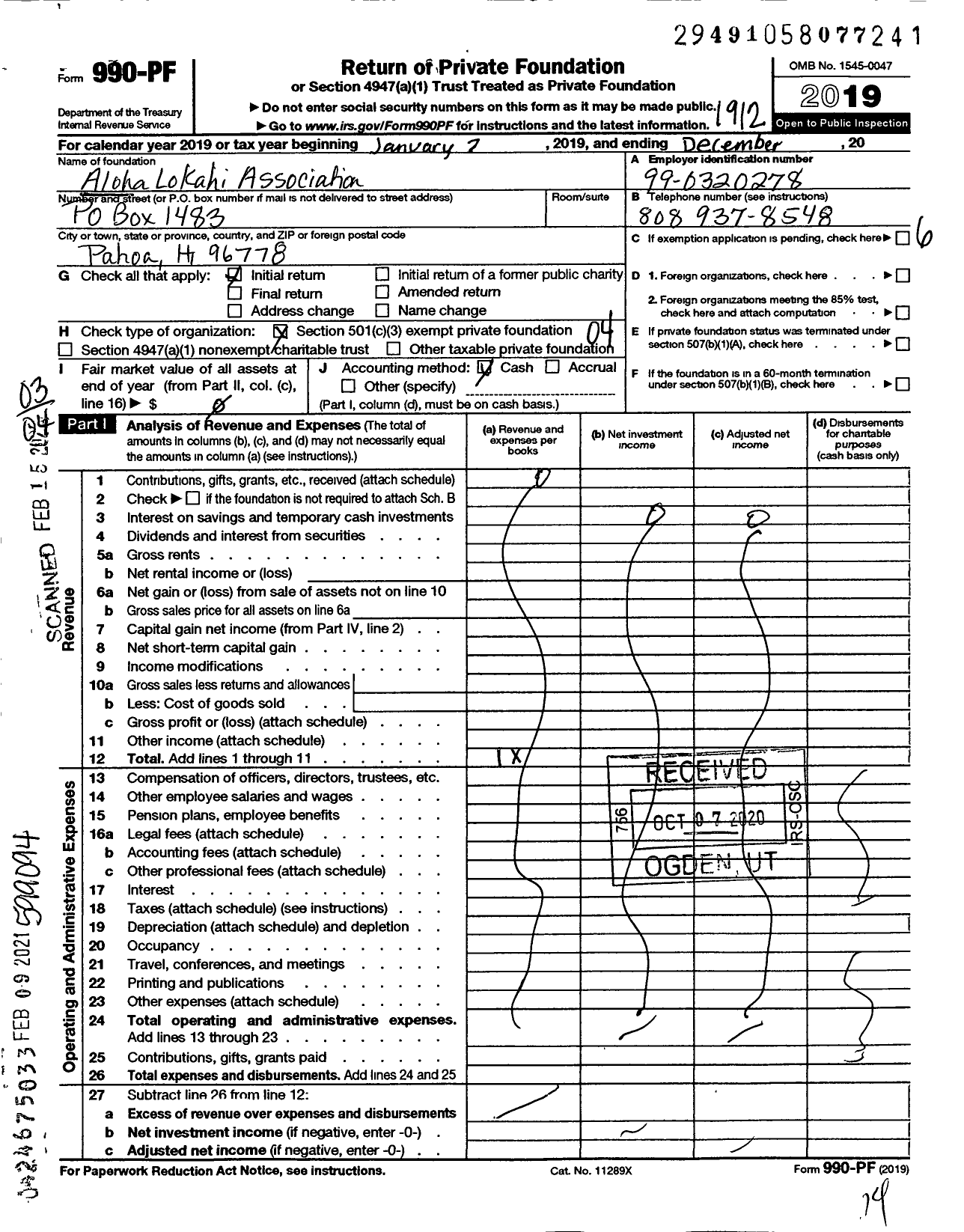 Image of first page of 2019 Form 990PF for Aloha Lokahi Association