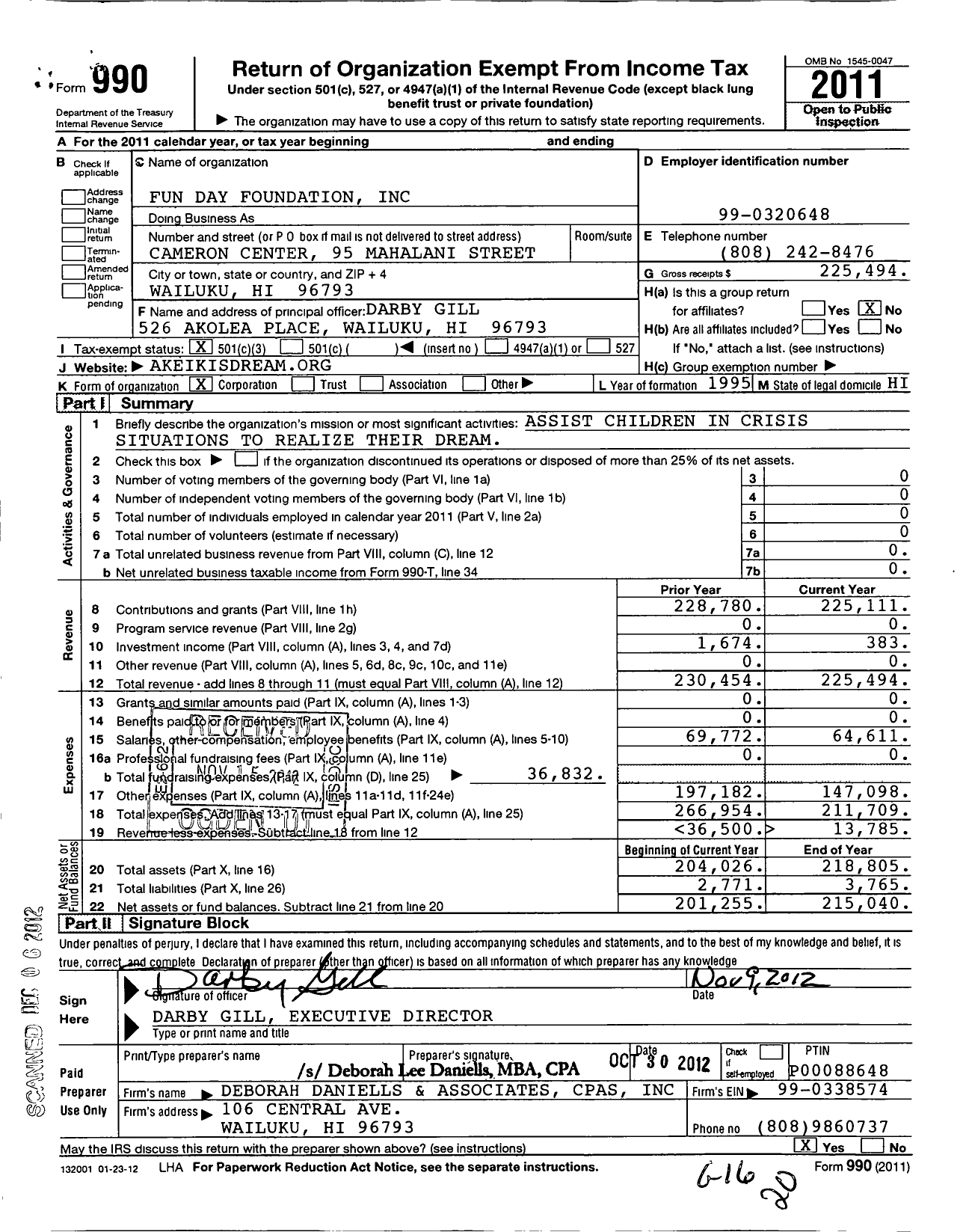 Image of first page of 2011 Form 990 for Fun Day Foundation