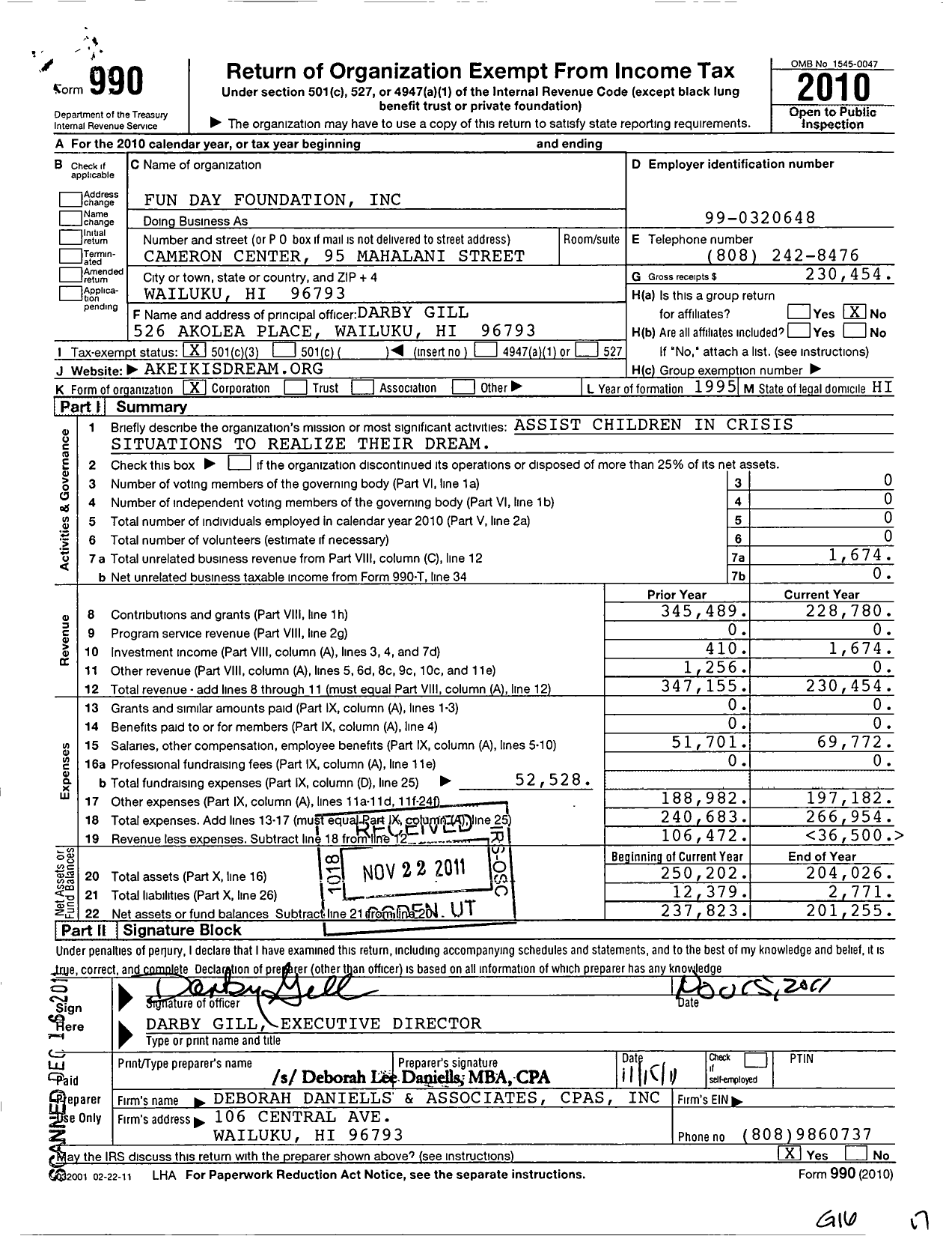 Image of first page of 2010 Form 990 for Fun Day Foundation