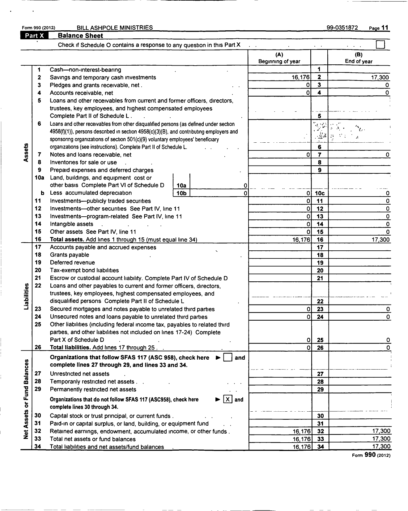 Image of first page of 2012 Form 990 for Bill Ashpole Ministries