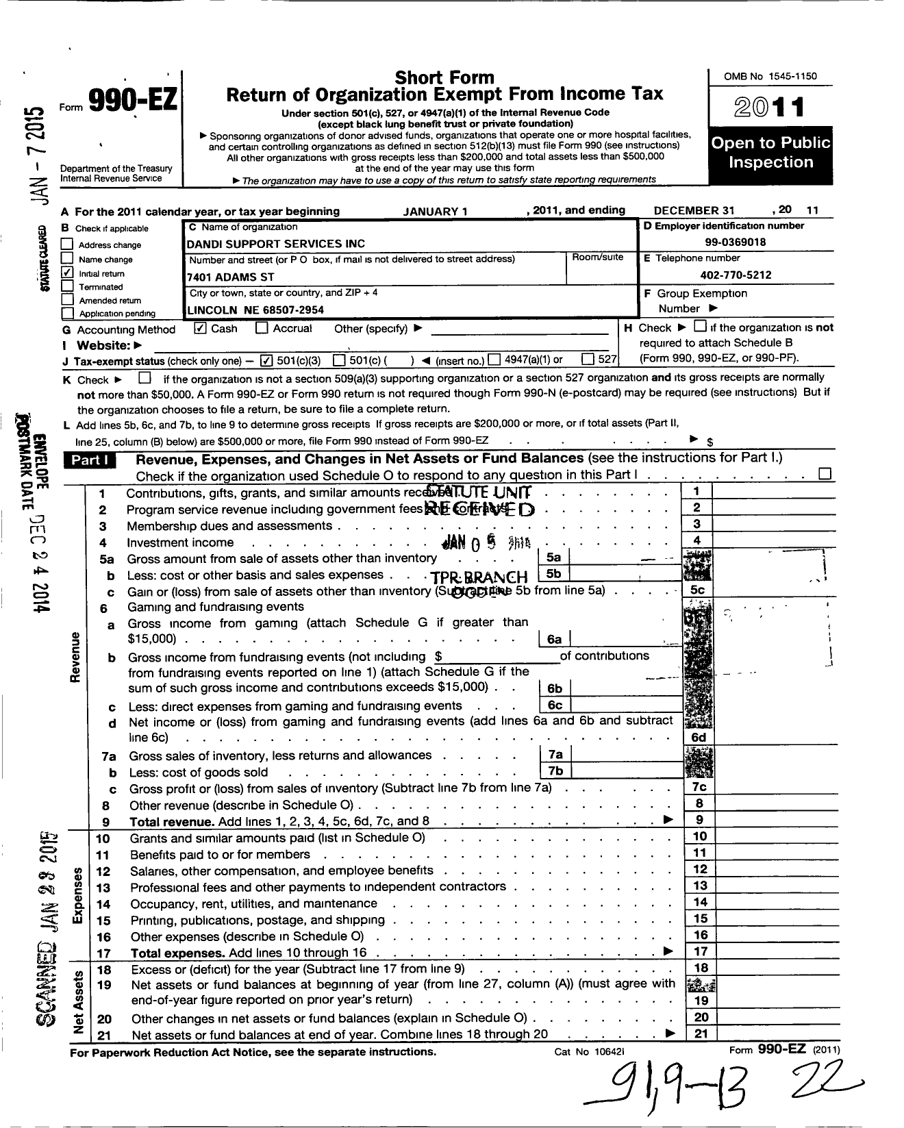 Image of first page of 2011 Form 990EZ for Heartland Payee Services